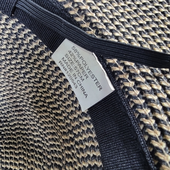 Jeanne Simmons Black and Tan Woven Sun Hat Women's One Size Summer Vacation - Picture 11 of 14